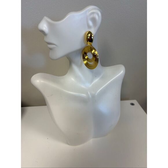 Double Gold Ring Statement Earrings pearl - Picture 1 of 2
